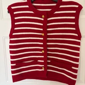 SHEIN Red and White Striped Jersey Top